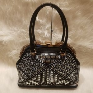 BLACK RHINESTONE AFRAME HANDBAG